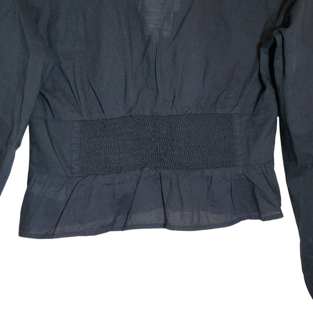 American Eagle NWT Eyelet Embroidered Cotton Peplum Blouse Black XS V Neck - Picture 7 of 11